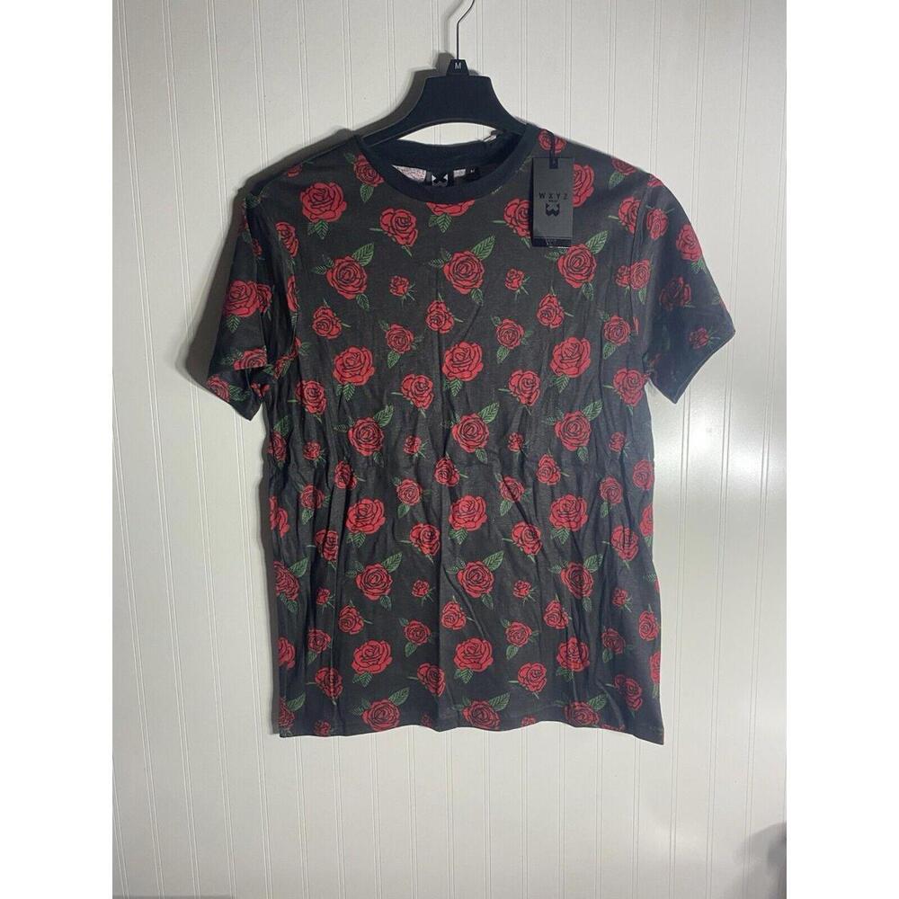 WXYZ Mens Medium Black Short Sleeve Red Rose T-Shirt New